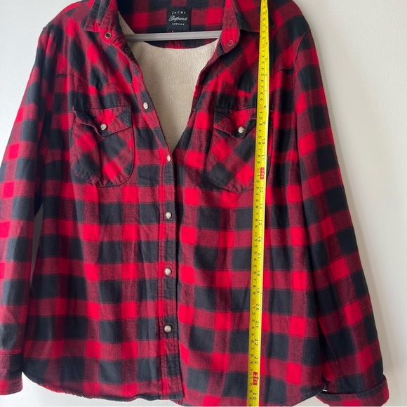JACHS Girlfriend Sherpa Lined Buffalo Plaid Flannel Shirt Jacket Size Large - Picture 5 of 12